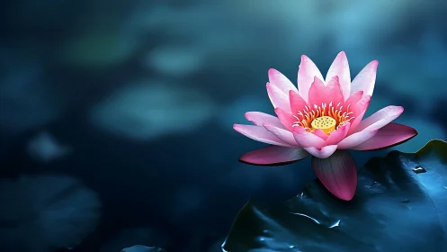 Hydrodynamic macro study of illuminated pink waterlily bloom.