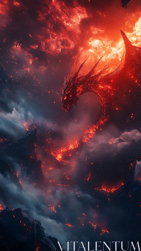 Emberstorm dragon coiling above molten volcanic chasms.