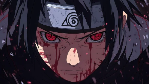 Scarlet-eyed anime warrior confronts battle in burning calm