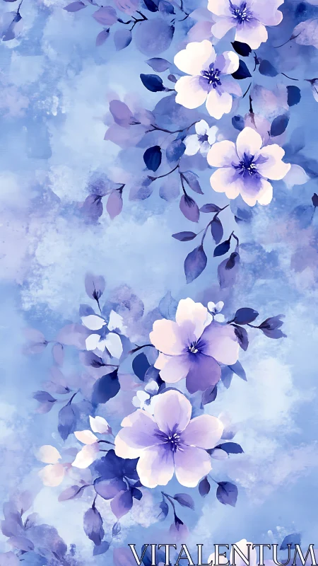 Ethereal Blue Floral Cascade. Delicate Blooms.