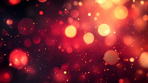 Warm Red and Gold Bokeh Lights Abstract Background Art.