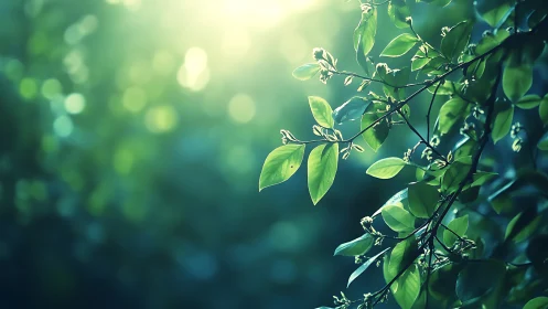 Sunlit Green Leaves with Soft Bokeh Background in Nature Photography.