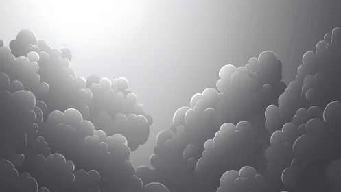Billowing cartoon clouds quietly open a path to light