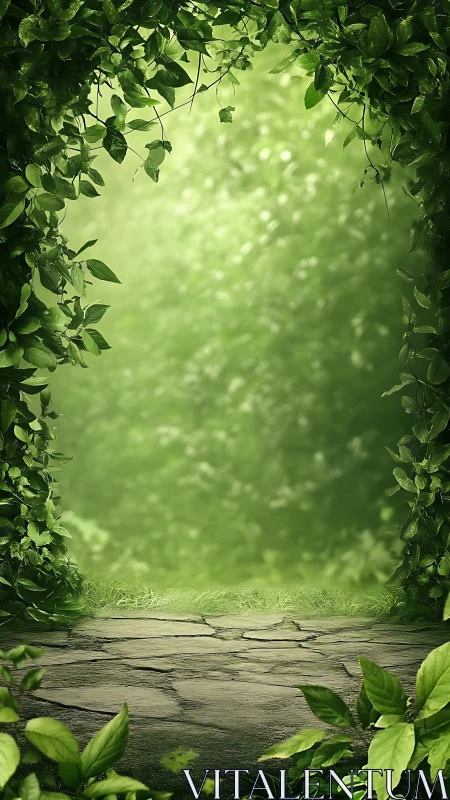 Wooden Platform Framed by Green Foliage and Bokeh