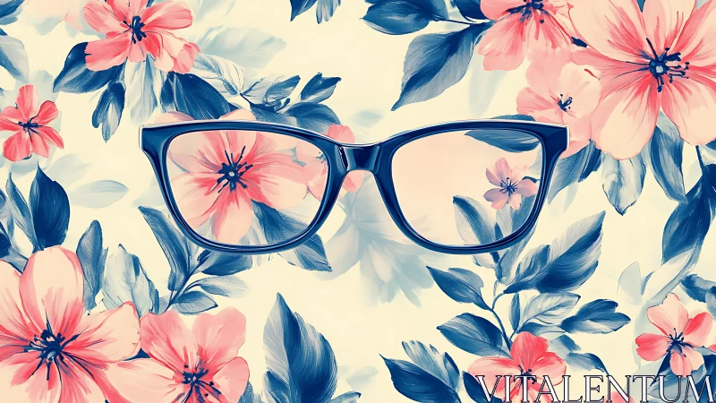 Navy Frames Among Pink Florals on Cream Background.