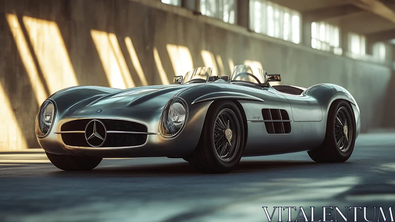 Silver arrow idle in sunlit hangar, poised for quiet thunder.