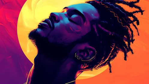 Neon sun-kissed portrait of serene dreamer in electric glow.