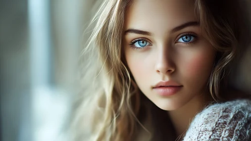 Hyper-detailed blue-eyed portrait with shallow depth of field lighting