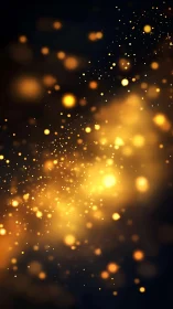 Golden bokeh particles drift across deep black background