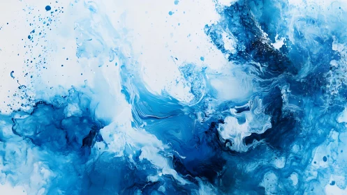 Dynamic Abstract Blue Ink Splash on White Background, Digital Art.