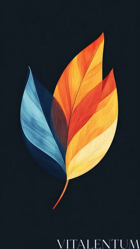 Bilateral gradient leaf illustration with warm cool color segmentation