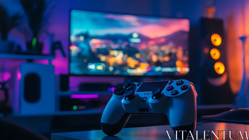 Neon-lit gamepad waiting for its next midnight quest.