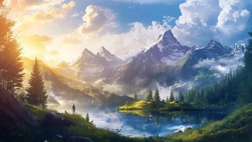 Sunlit mountain valley where quiet water mirrors wonder.