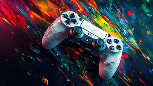 Controller dives through neon paint like a comet of play