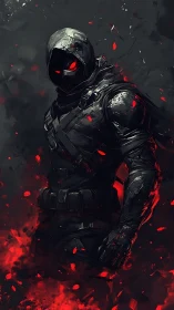 Hooded ember assassin stalking through volcanic shadowstorm.