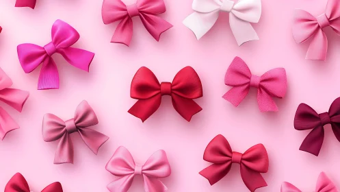 Decorative Bows Collection on Soft Pink Background.