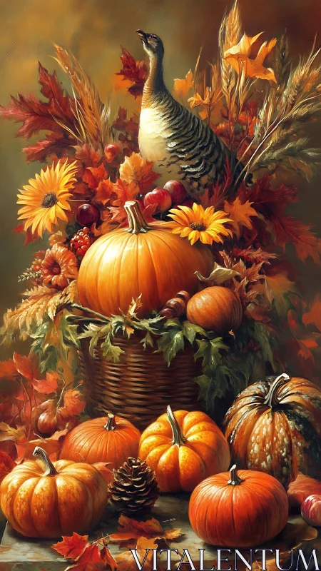 Harvest symphony of pumpkins, wild pheasant and autumn light.