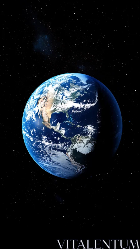 Blue Earth floats in silent space, half lit by the sun