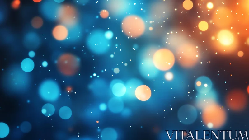 Abstract bokeh lights in blue and orange with soft glow effect.