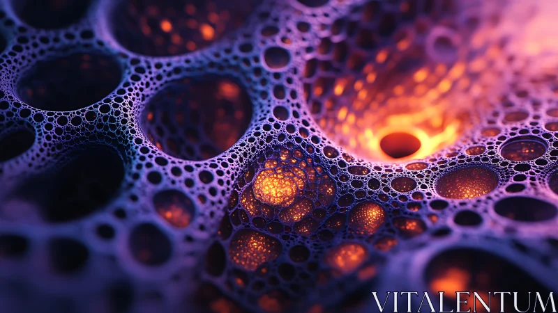 Abstract cellular pattern with glowing orange vortex forms.