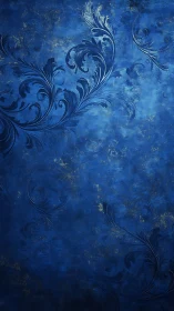 Blue ornamental background with swirling foliage pattern.