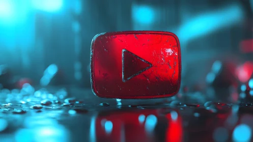 Grungy YouTube Play Button Logo in Neon Cyberpunk Style.
