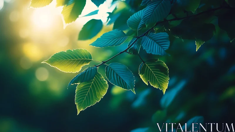 Sunlit Green Leaves in Soft Focus Nature Photography.