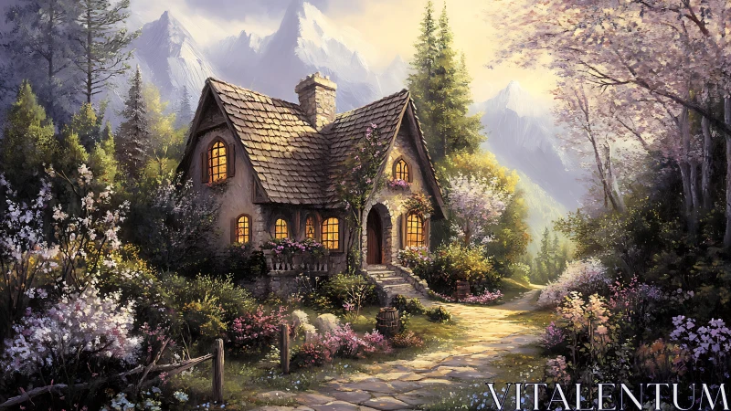 Sunlit Storybook Cottage Nestled in Blooming Mountain Glen.