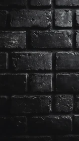 Low key close-up of textured black brick masonry wall surface