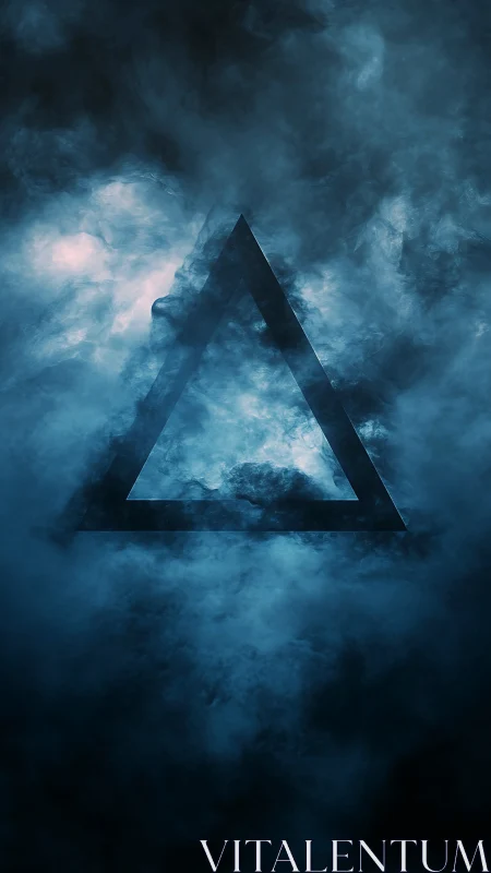 Transparent triangular frame is embedded within dense blue fog