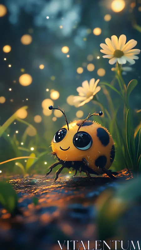 Moonlit meadow grants a gleeful ladybug her glowing stage