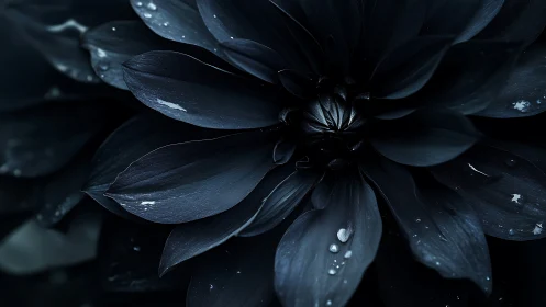 Dark bloom with water droplets on layered petals.
