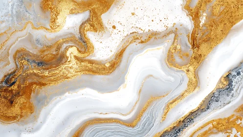 Elegant gold and white marble abstract painting with shimmering accents.
