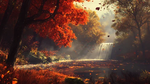 Golden autumn waterfall invites a quiet moment of wonder