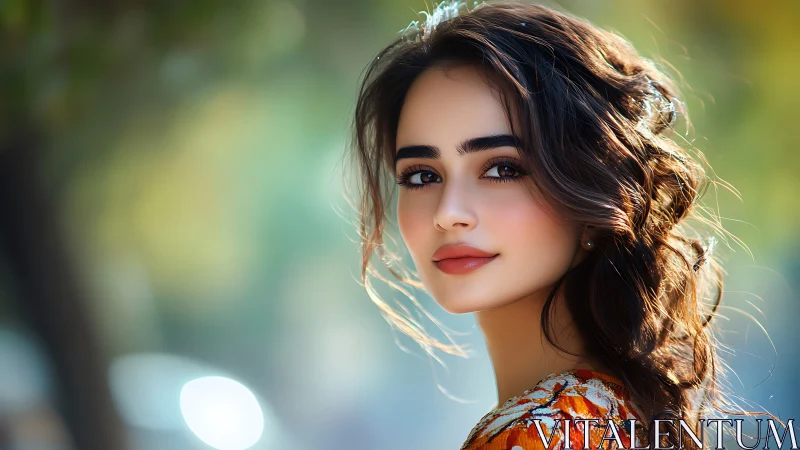 Portrait of young woman in soft outdoor daylight setting.