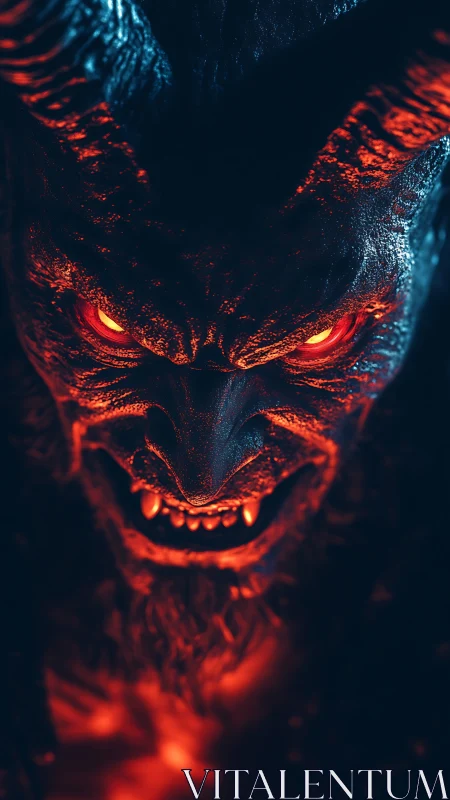 Demonic horned fiend glows with molten crimson rage