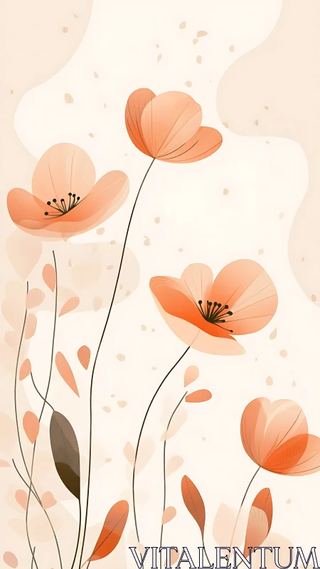 Minimalist Coral Poppies Against Soft Neutral Background.