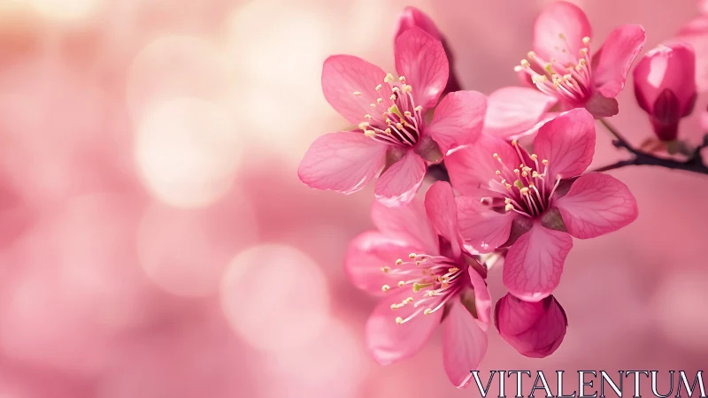 Pink Cherry Blossoms in Soft Focus Spring Garden