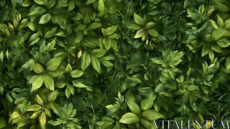 Gentle forest wall of layered leaves and quiet green light.