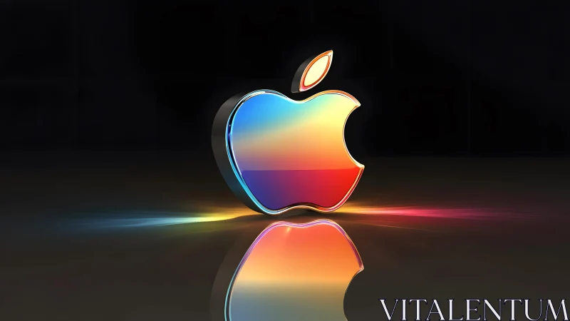 Vibrant 3D Apple Logo with Rainbow Reflection, Modern Digital Art.
