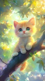 Luminescent Kitten Perched on Sunlit Boughs.