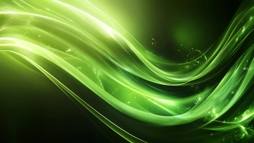 Vibrant green abstract waves with glowing light effects.