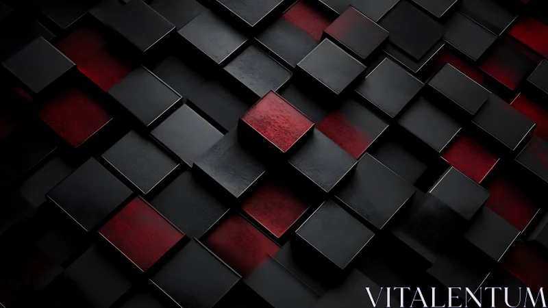 Layered black and red cubic tiles in staggered grid pattern.