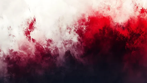 Abstract red and white textured digital painting with dark tones.