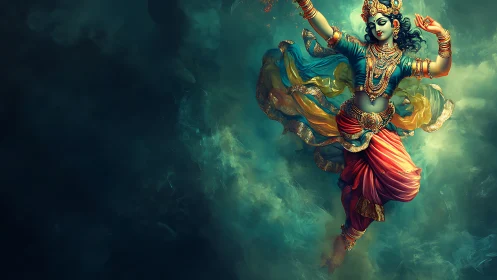 Divine celestial dancer in swirling jeweled garments.