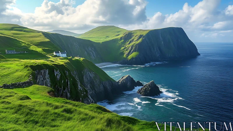 Faroese Coastal Headlands with Verdant Slopes, Dramatic Basalt Formations