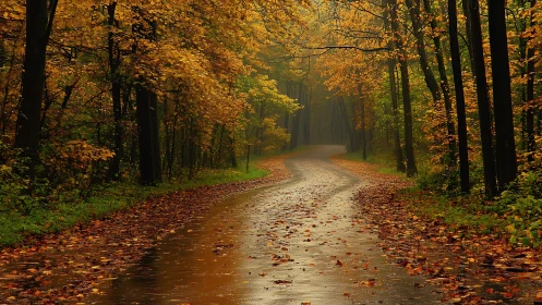 Autumn's Quiet Path Through the Golden Woods.