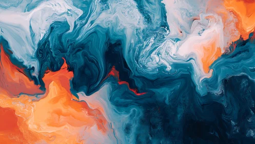 Swirling teal and orange abstract waves full of quiet energy.