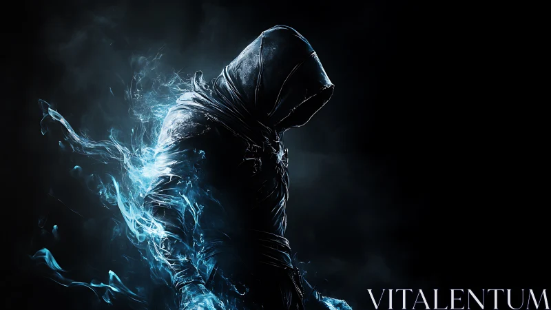 Hooded wraith cloaked in electric blue spectral energy.