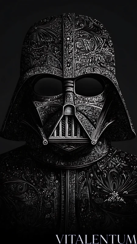 Baroque shadow helm etched in swirling floral darkness.